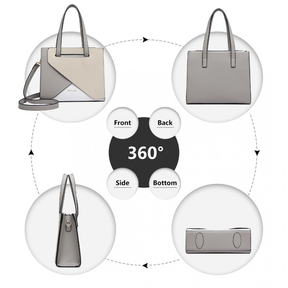 Miss Lulu Contrast Panel Shoulder Bag - Grey And Beige