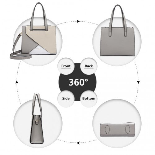 Miss Lulu Contrast Panel Shoulder Bag - Grey And Beige