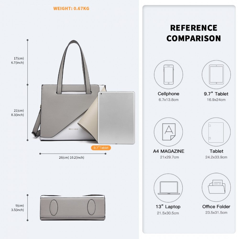 Miss Lulu Contrast Panel Shoulder Bag - Grey And Beige