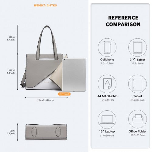 Miss Lulu Contrast Panel Shoulder Bag - Grey And Beige