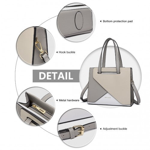Miss Lulu Contrast Panel Shoulder Bag - Grey And Beige