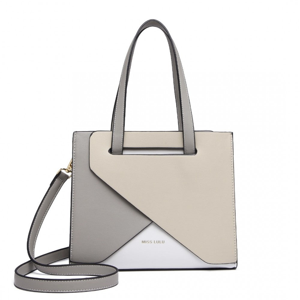 Miss Lulu Contrast Panel Shoulder Bag - Grey And Beige