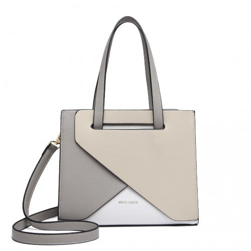 Miss Lulu Contrast Panel Shoulder Bag - Grey And Beige