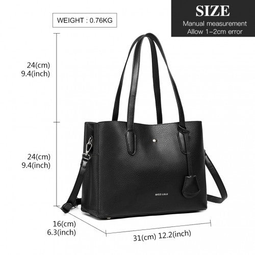 Miss Lulu Triple Compartment Tote Bag - Black