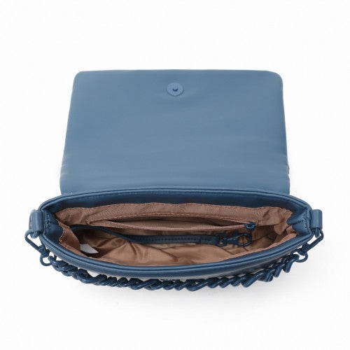Miss Lulu Chic Quilted Shoulder Bag With Chain Strap - Blue