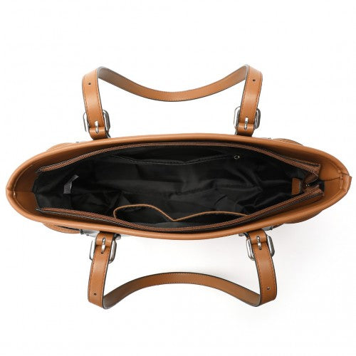 Miss Lulu Elegant Tote Bag With Monogram Pattern - Black And Brown