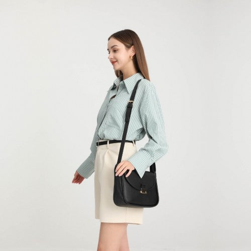 Miss Lulu Fashion Leather Commute Flap Small Square Bag - Black