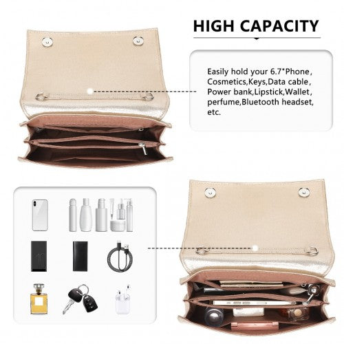 Miss Lulu Women's Pleated Bow Evening Bag Clutch Handbag - Light Gold