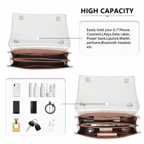 Miss Lulu Women's Pleated Bow Evening Bag Clutch Handbag - Silver