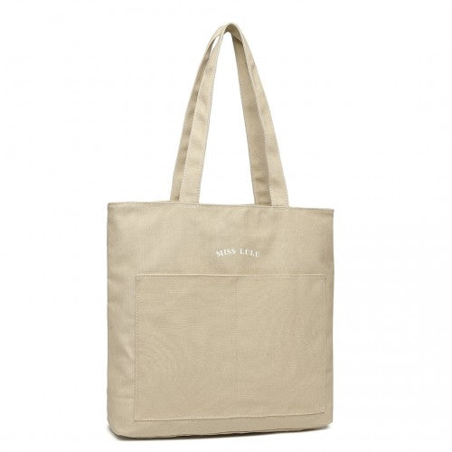Miss Lulu Large Capacity Canvas Shopping Shoulder Bag - Khaki