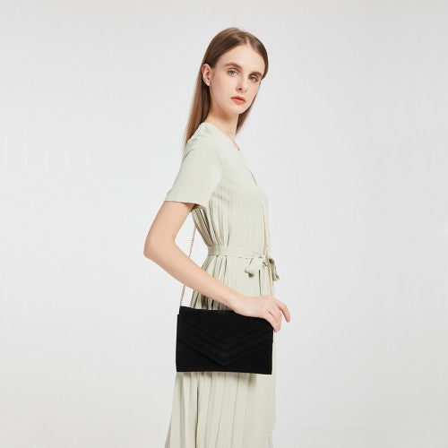 Miss Lulu Chevron Envelope Clutch Bag - Black