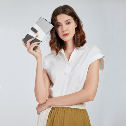 Miss Lulu Tri Colour Women's Leather Look Purse - Grey & White