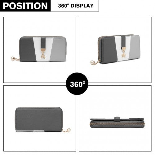 Miss Lulu Tri Colour Women's Leather Look Purse - Grey & White