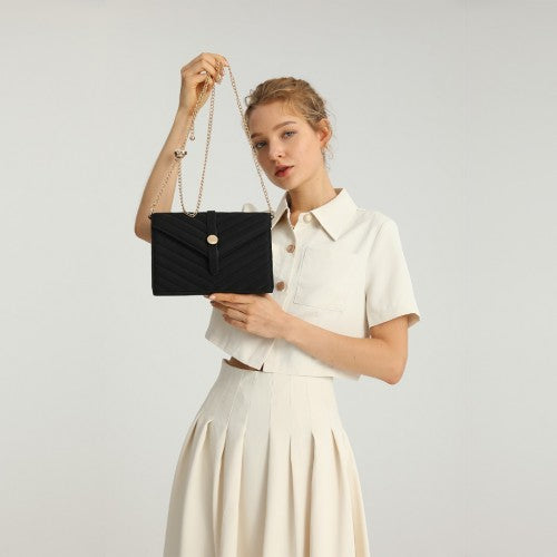 Miss Lulu V-Stitched Flap Leather Chain Bag - Pink