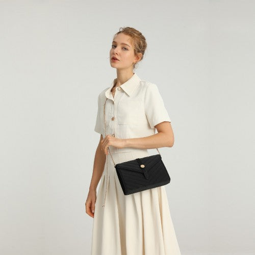 Miss Lulu V-Stitched Flap Leather Chain Bag - Pink