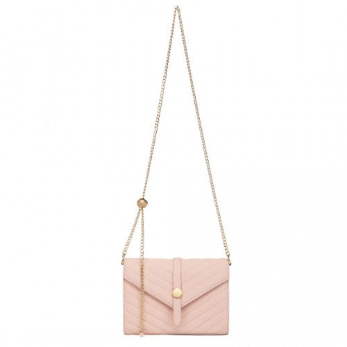 Miss Lulu V-Stitched Flap Leather Chain Bag - Pink