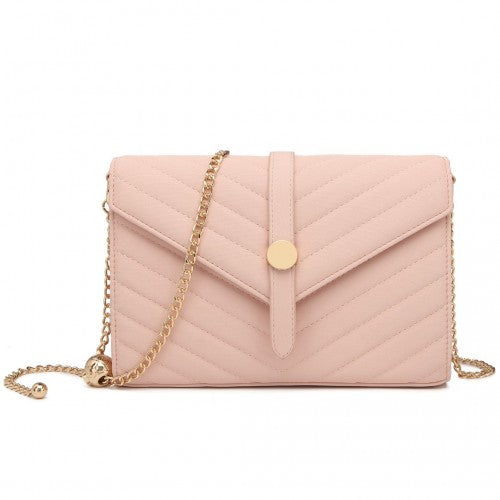 Miss Lulu V-Stitched Flap Leather Chain Bag - Pink