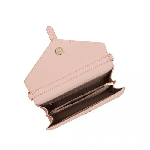 Miss Lulu V-Stitched Flap Leather Chain Bag - Pink