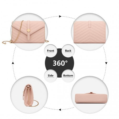 Miss Lulu V-Stitched Flap Leather Chain Bag - Pink
