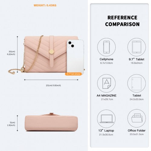 Miss Lulu V-Stitched Flap Leather Chain Bag - Pink