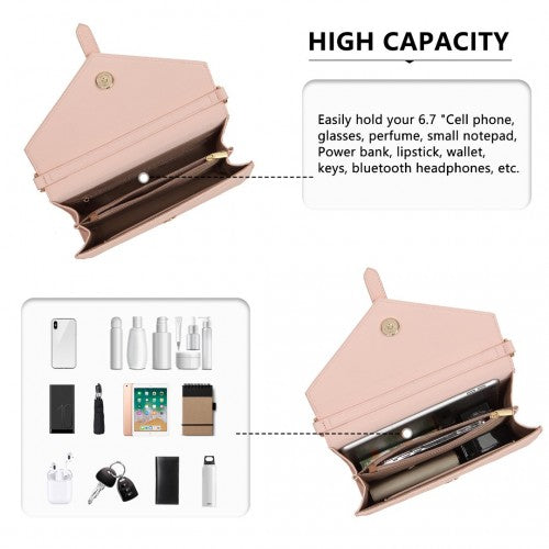 Miss Lulu V-Stitched Flap Leather Chain Bag - Pink