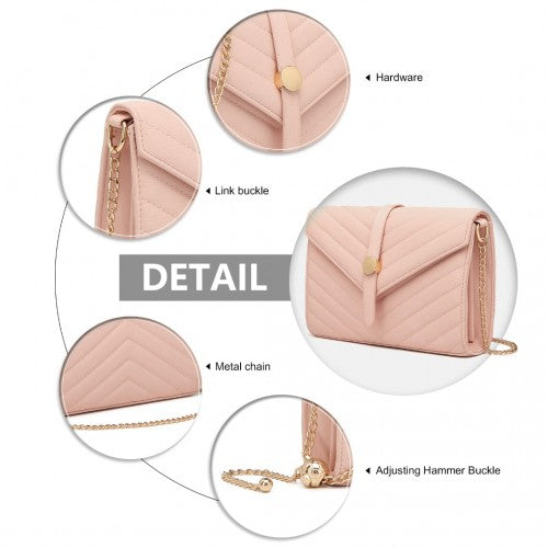 Miss Lulu V-Stitched Flap Leather Chain Bag - Pink