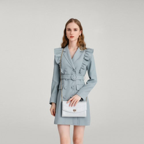 Lulu Elegant Flap Clutch Leather Chain Evening Bag - Silver