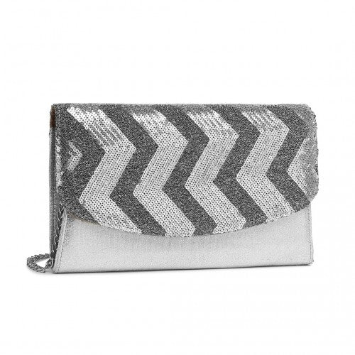 Miss Lulu Gorgeous Sequins Evening Clutch Bag Chain Shoulder Bag - Silver