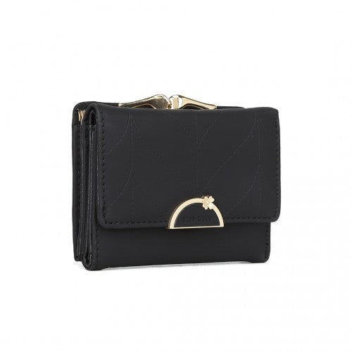 Miss Lulu PU Leather Half-Circle Petal Clasp Wallet - Black