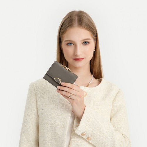 Miss Lulu PU Leather Half-Circle Petal Clasp Wallet - Grey