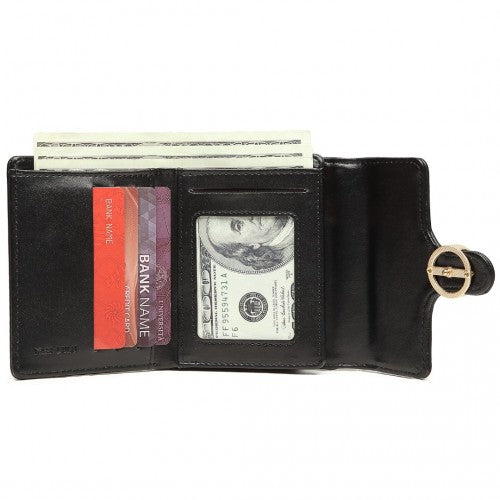 Miss Lulu PU Leather Leaf-Shaped Round Clasp Wallet - Black