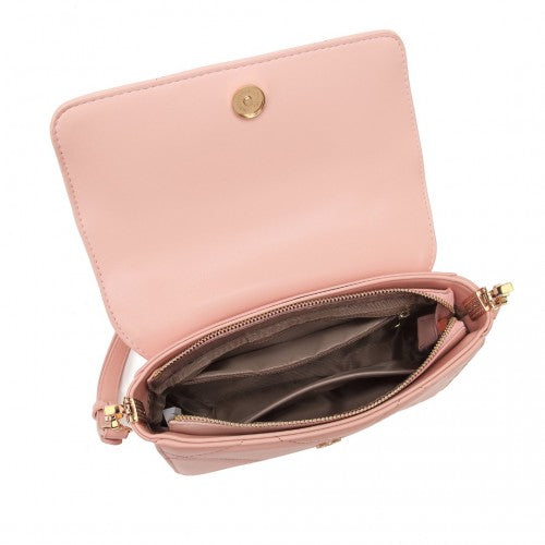 Miss Lulu Diamond Quilted Leather Chain Shoulder Bag - Pink