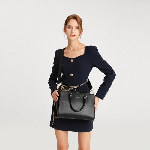 Miss Lulu Leather Look Classic Handbag Tote Bag - Black