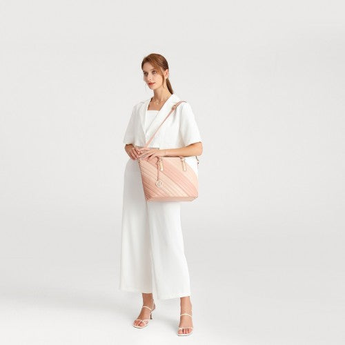 Miss Lulu Contrast Colour Twill Leather Handbag Tote Bag - Pink