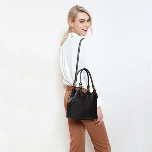 Miss Lulu Multi Compartment Shoulder Bag - Black