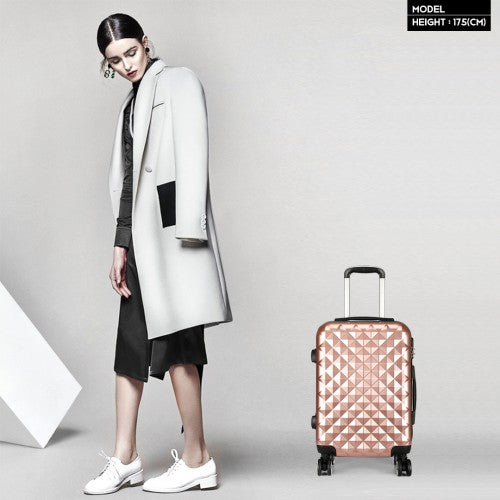 Kono Multifaceted Diamond Pattern Hard Shell 20 Inch Suitcase - Nude (Rose Gold)