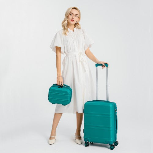 Kono Abs 4 Wheel Suitcase Set With Vanity Case - Teal