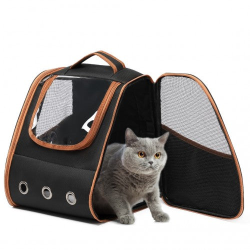 Kono Lightweight Portable Breathable Folding Pet Backpack - Black / Brown