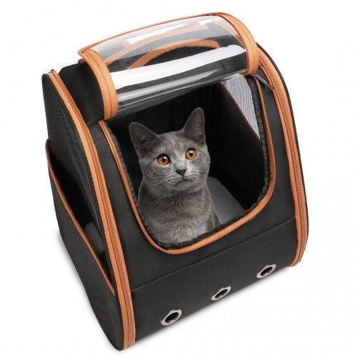 Kono Lightweight Portable Breathable Folding Pet Backpack - Black / Brown