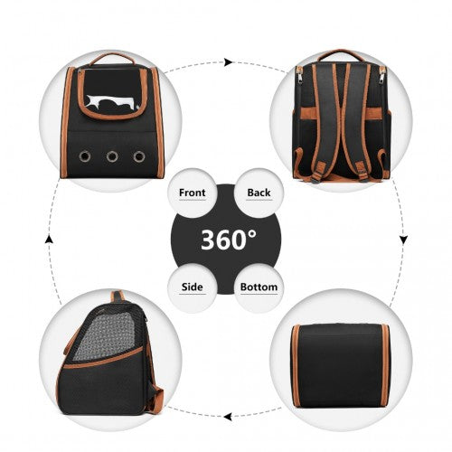 Kono Lightweight Portable Breathable Folding Pet Backpack - Black / Brown