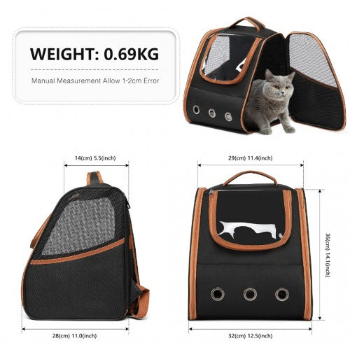 Kono Lightweight Portable Breathable Folding Pet Backpack - Black / Brown