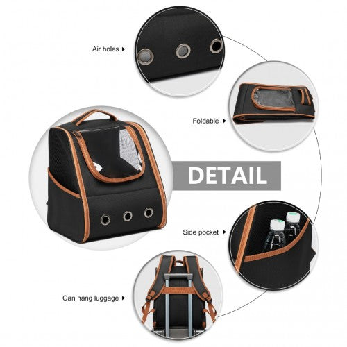 Kono Lightweight Portable Breathable Folding Pet Backpack - Black / Brown