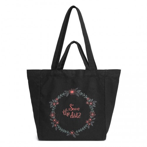 Durable Canvas Shopping Shoulder Bag - Black