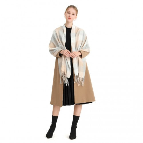 Acrylic Fashion Women's Long Shawl Grid Tassel Winter Warm Oversized Scarf - Beige