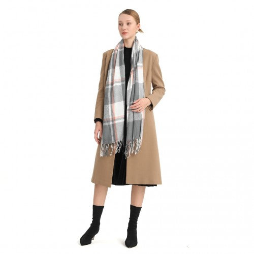 Acrylic Fashion Women's Long Shawl Grid Tassel Winter Warm Oversized Scarf - Grey