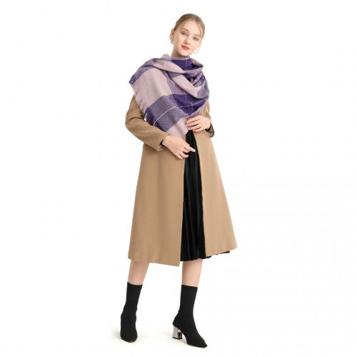 Acrylic Fashion Women's Long Shawl Grid Tassel Winter Warm Oversized Scarf - Purple