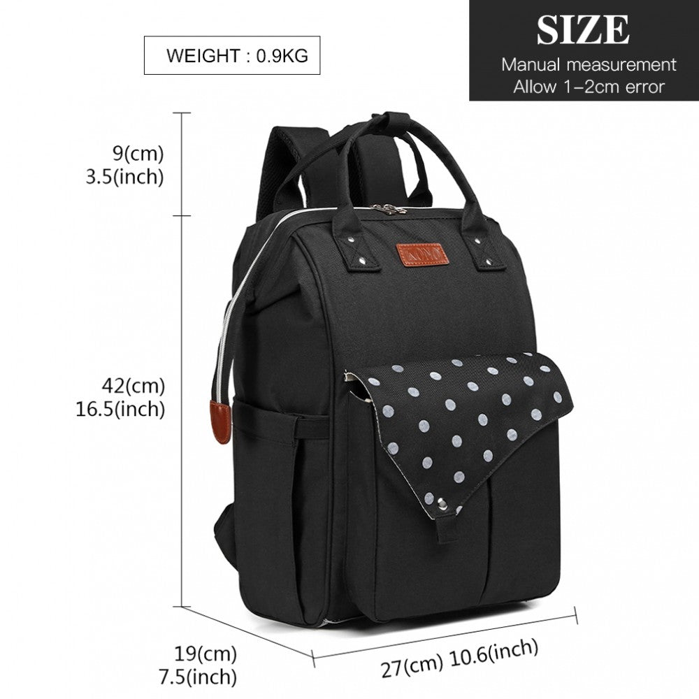 Kono Polka Dot Maternity Backpack Bag With USB Connectivity - Black