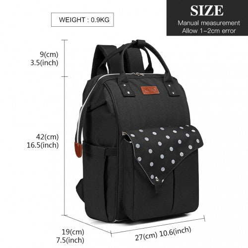 Kono Polka Dot Maternity Backpack Bag With USB Connectivity - Black
