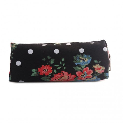 Miss Lulu Canvas Pencil Case Flower Polka Dot Black