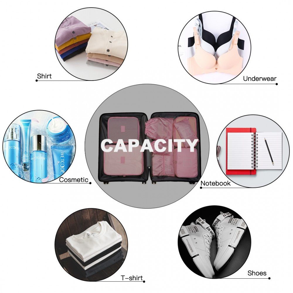 Kono 8 Piece Polyester Travel Luggage Organiser Bag Set - Pink